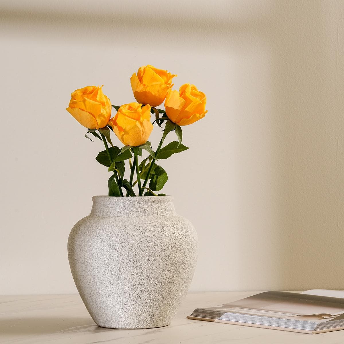 وردة روز صفراء منفردة برتقالي 48 سم