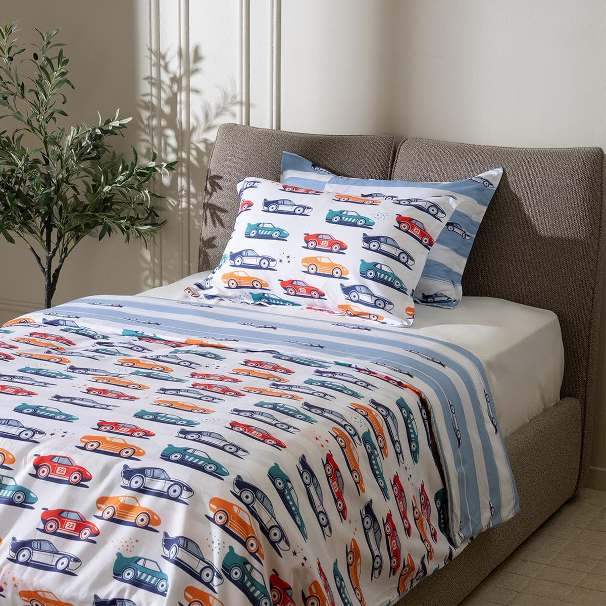 طقم غطاء لحاف أطفال سيارات 3 قطع أزرق 200×200 سم