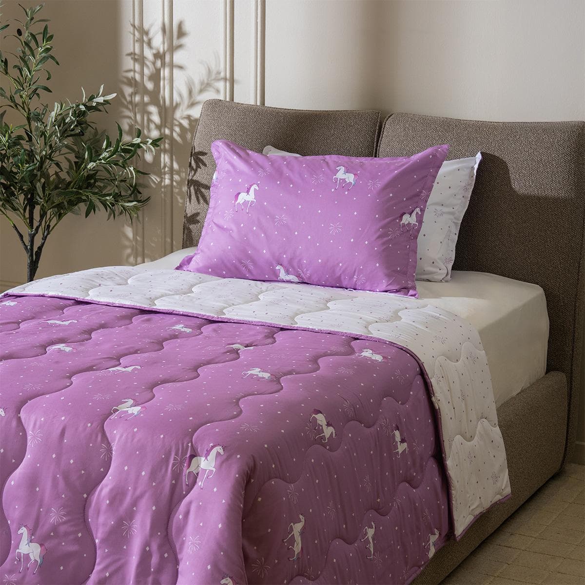 طقم ديباج أطفال يونيكورن 3 قطع ليلك 180×220 سم