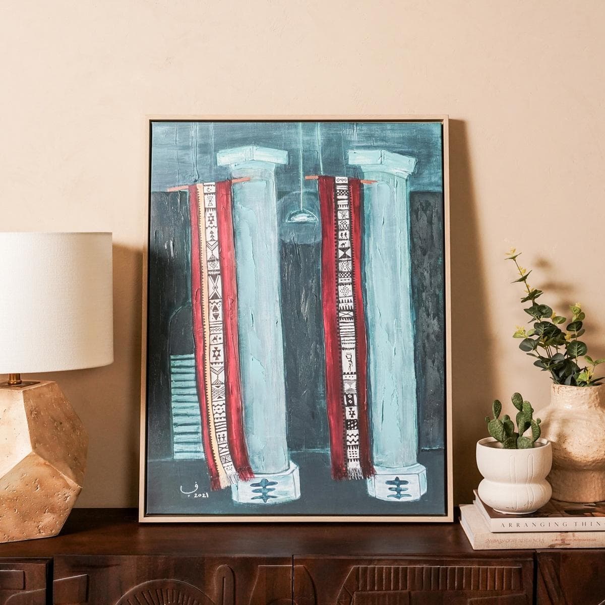 Sadu Hand-Painted Canvas Turquoise 60X80 cm