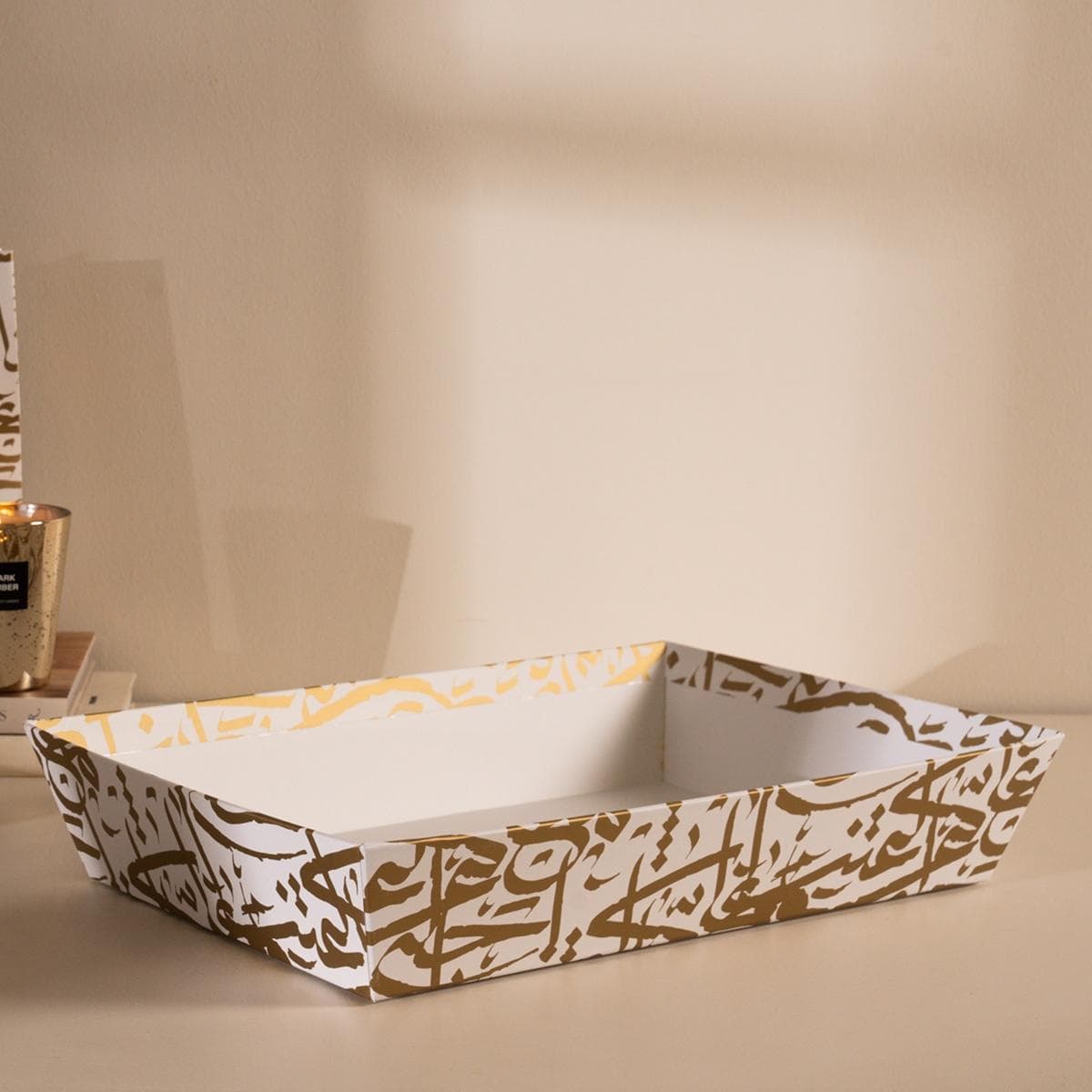 علبة تقديم ذهب أبيض/ذهبي 25×25 سم