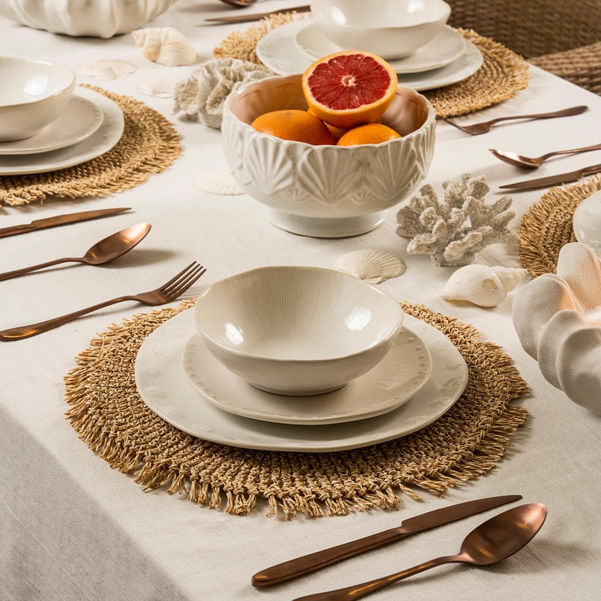 Lulu Embossed Stoneware Dinner Set 18Pcs White