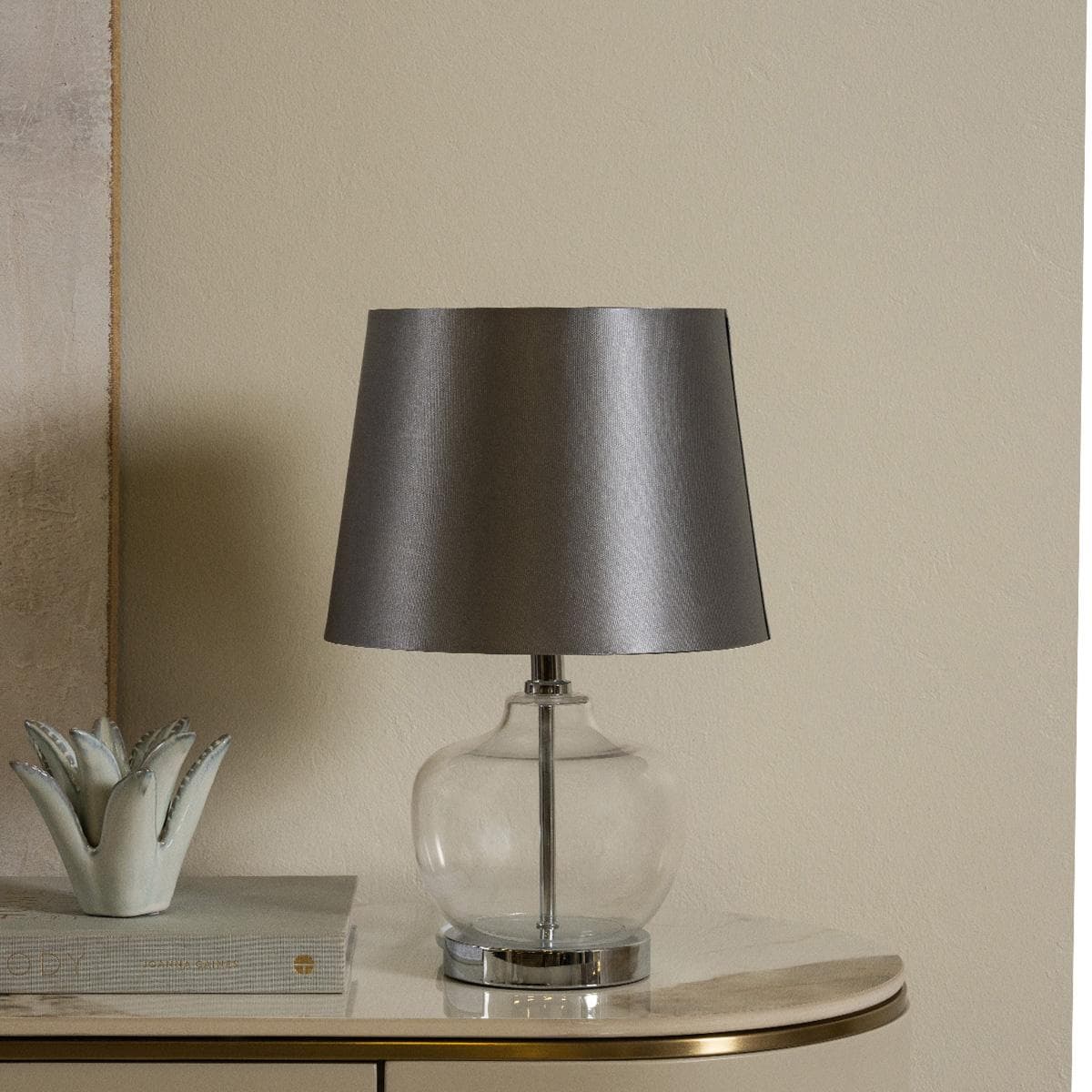 Oscar Glass Table Lamp Grey 38 cm