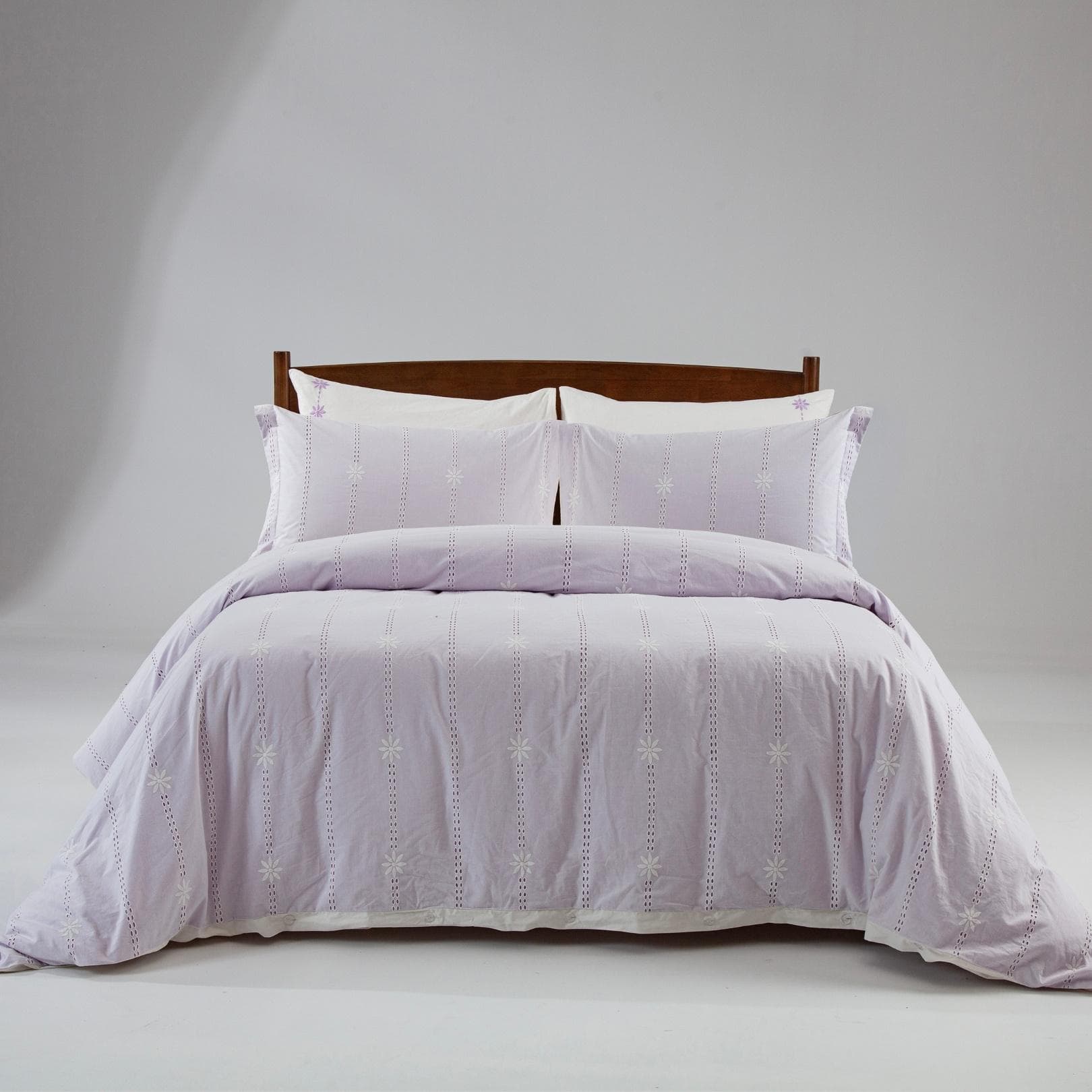 طقم غطاء لحاف جاكار أوليفيا 5 قطع أبيض/خزامى 240×260 سم