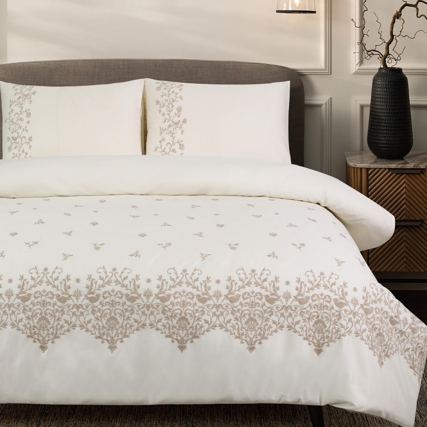 Karly Embroidered Duvet Cover Set 3Pcs Cream 220X240 cm