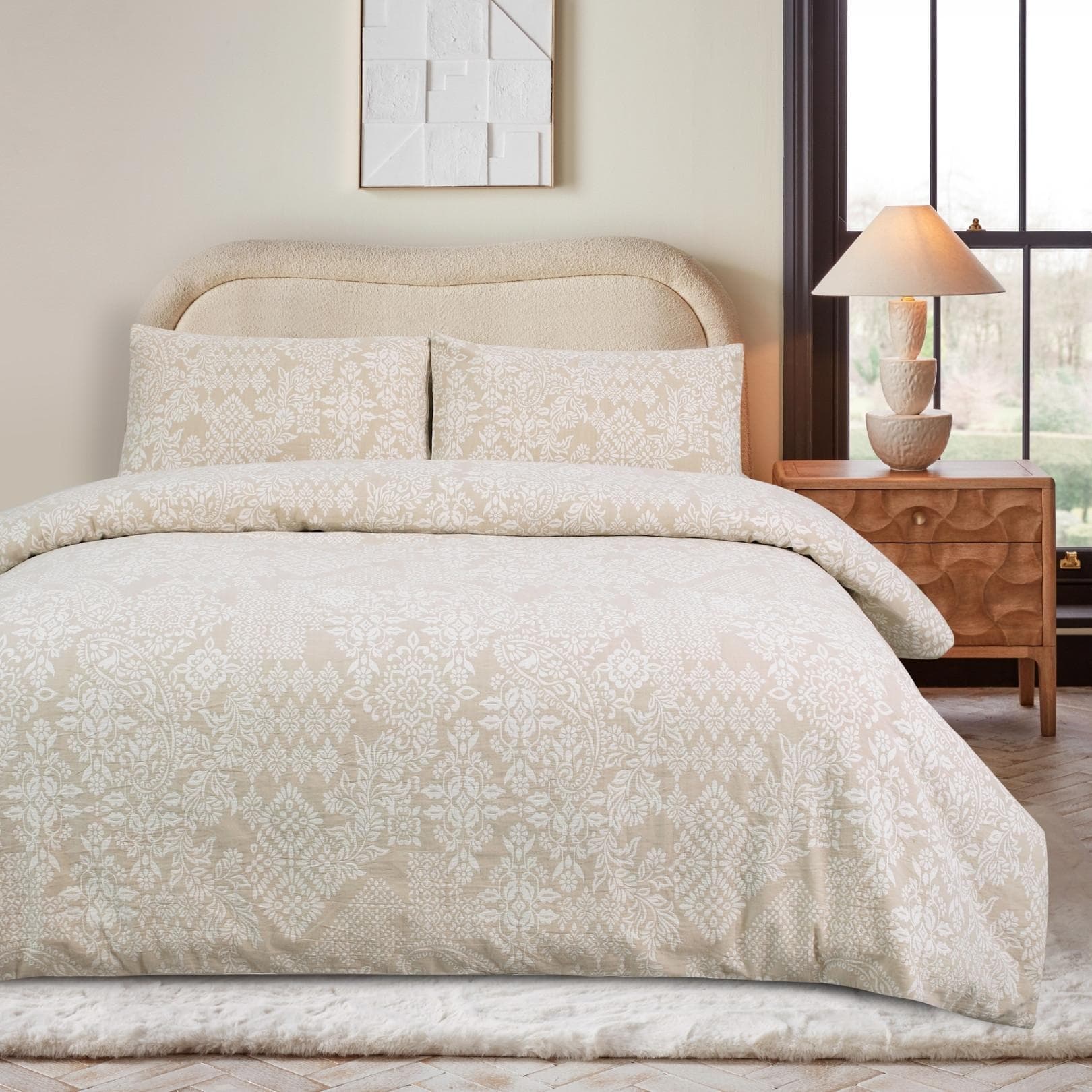 Glider Jacquard Duvet Cover Set 3Pcs Cream 220X240 cm