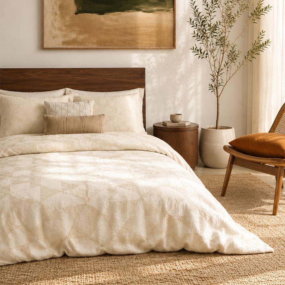 Diamond Printed Comforter Set 5Pcs Cream 220X240 cm