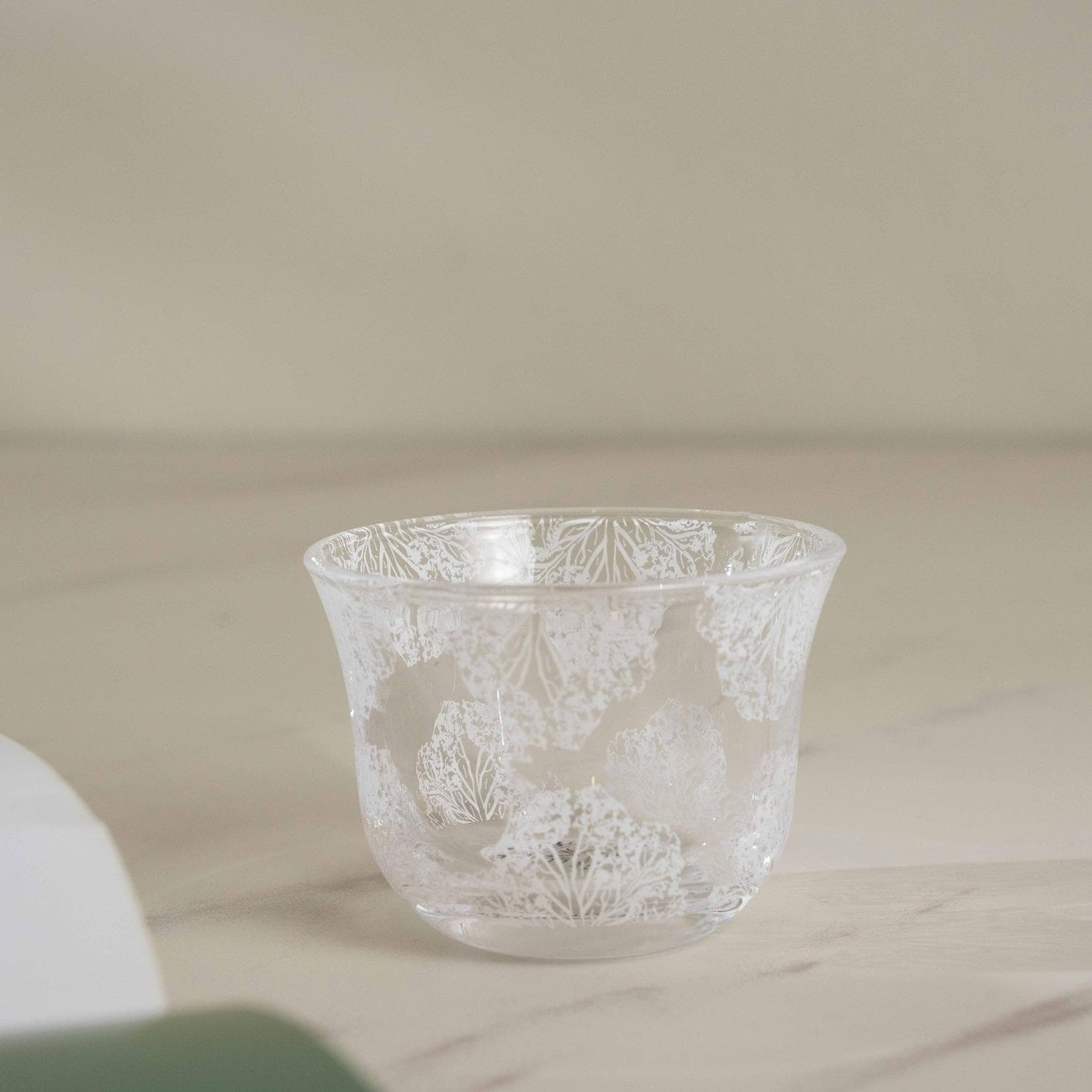 Leafy Glass Gahwa Cup Set 6 Pcs White