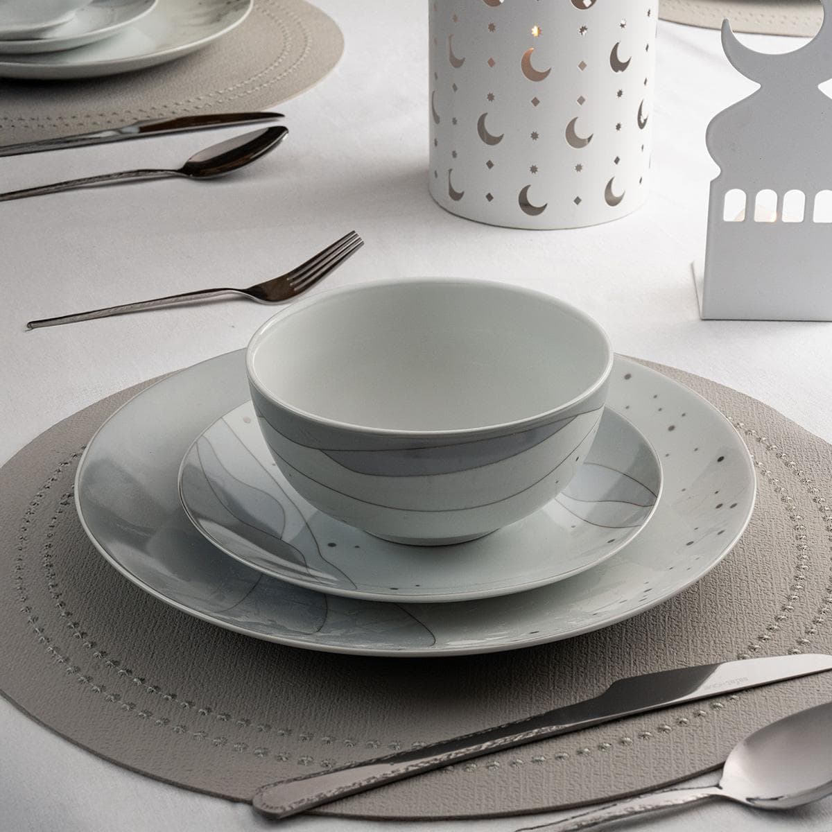 Luna Porcelain Dinner Set 18Pcs Grey