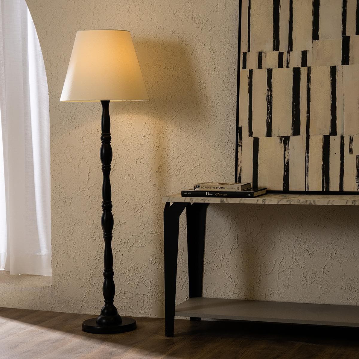 مصباح أرضي جيد خشب أسود بقُطر 43×ارتفاع 150 سم