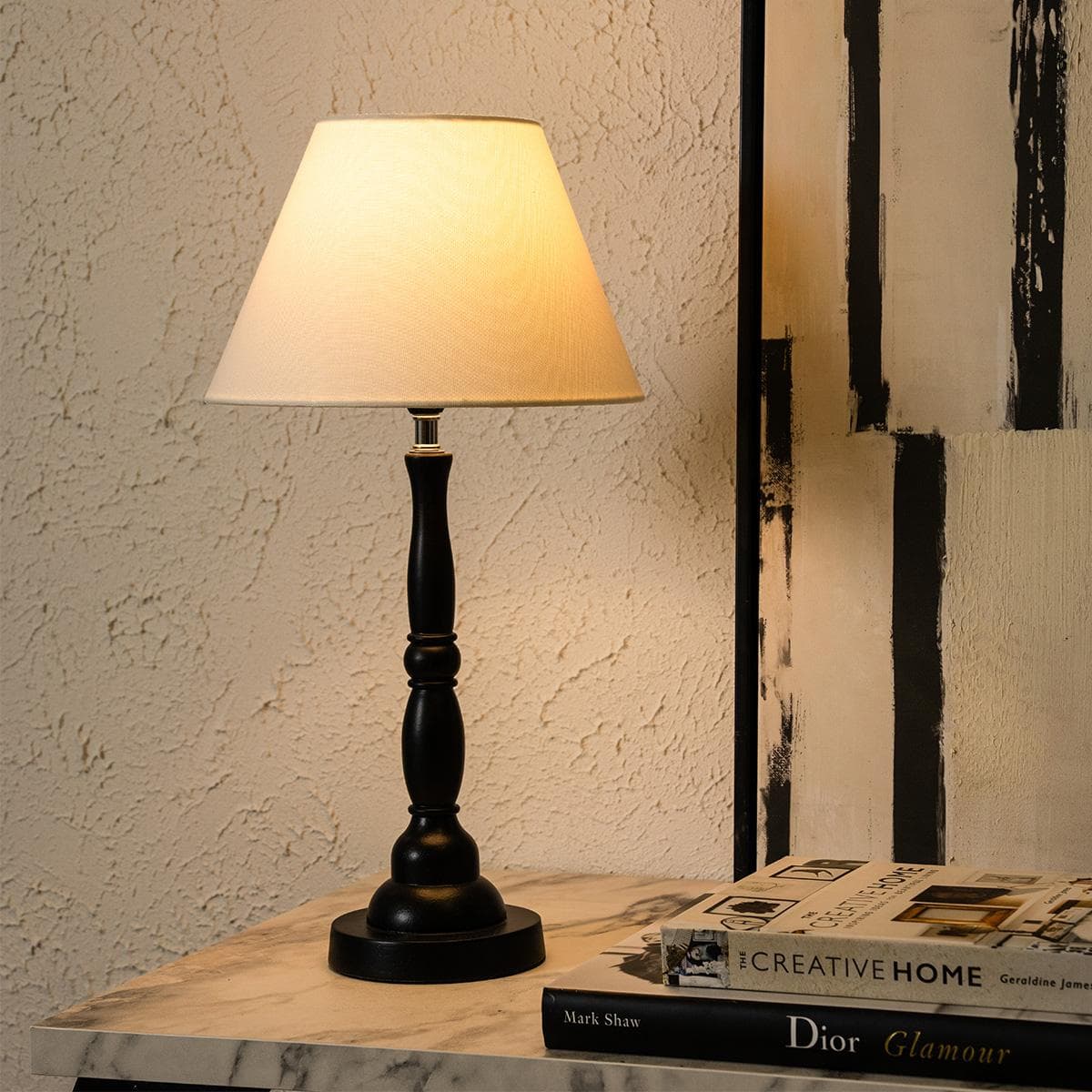 مصباح طاولة جيد خشب أسود بقُطر 24×ارتفاع 45 سم