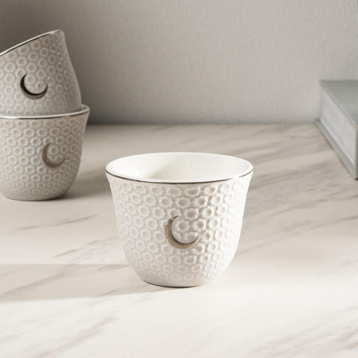 Gomar New Bone Gahwa Cup Set 6Pcs Silver