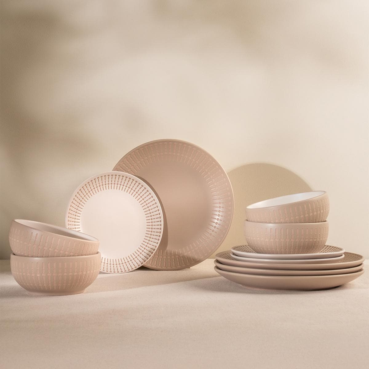 Column Stoneware Dinner Set 18Pcs Taupe