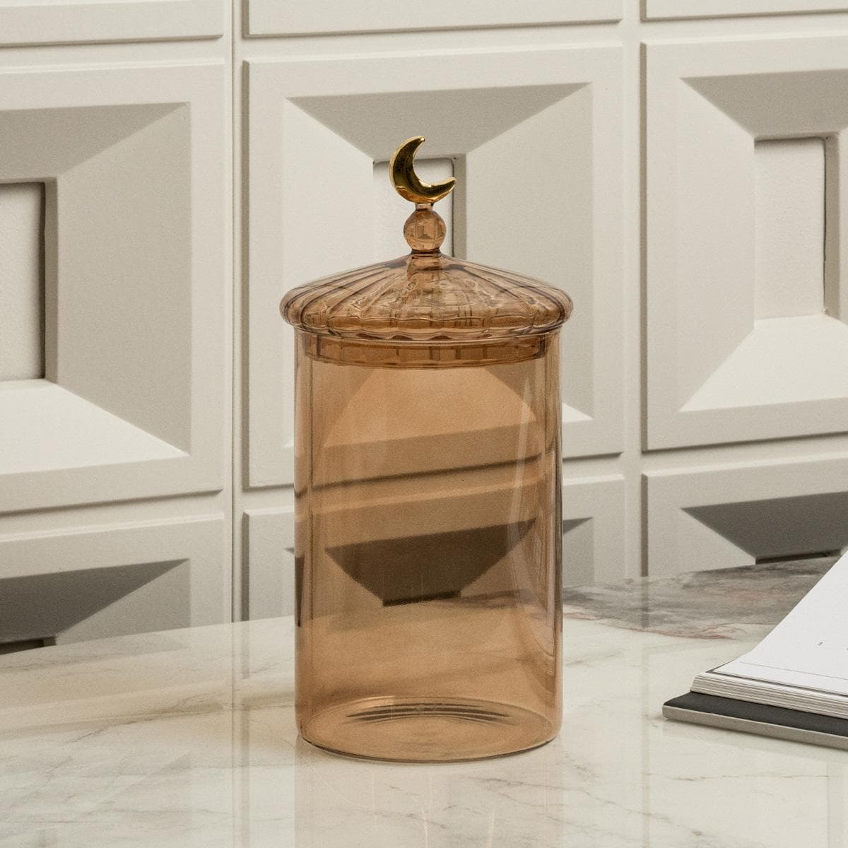 Gamrah Glass Deco Storage Beige 10X10X22 cm