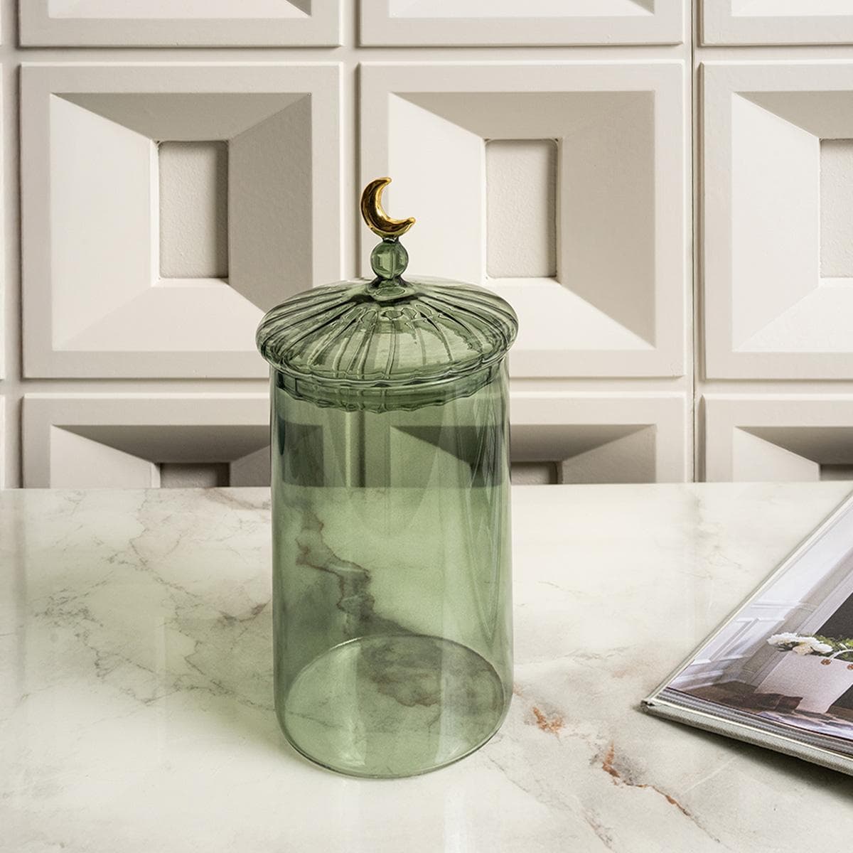 Gamrah Glass Deco Storage Green 10X10X22 cm