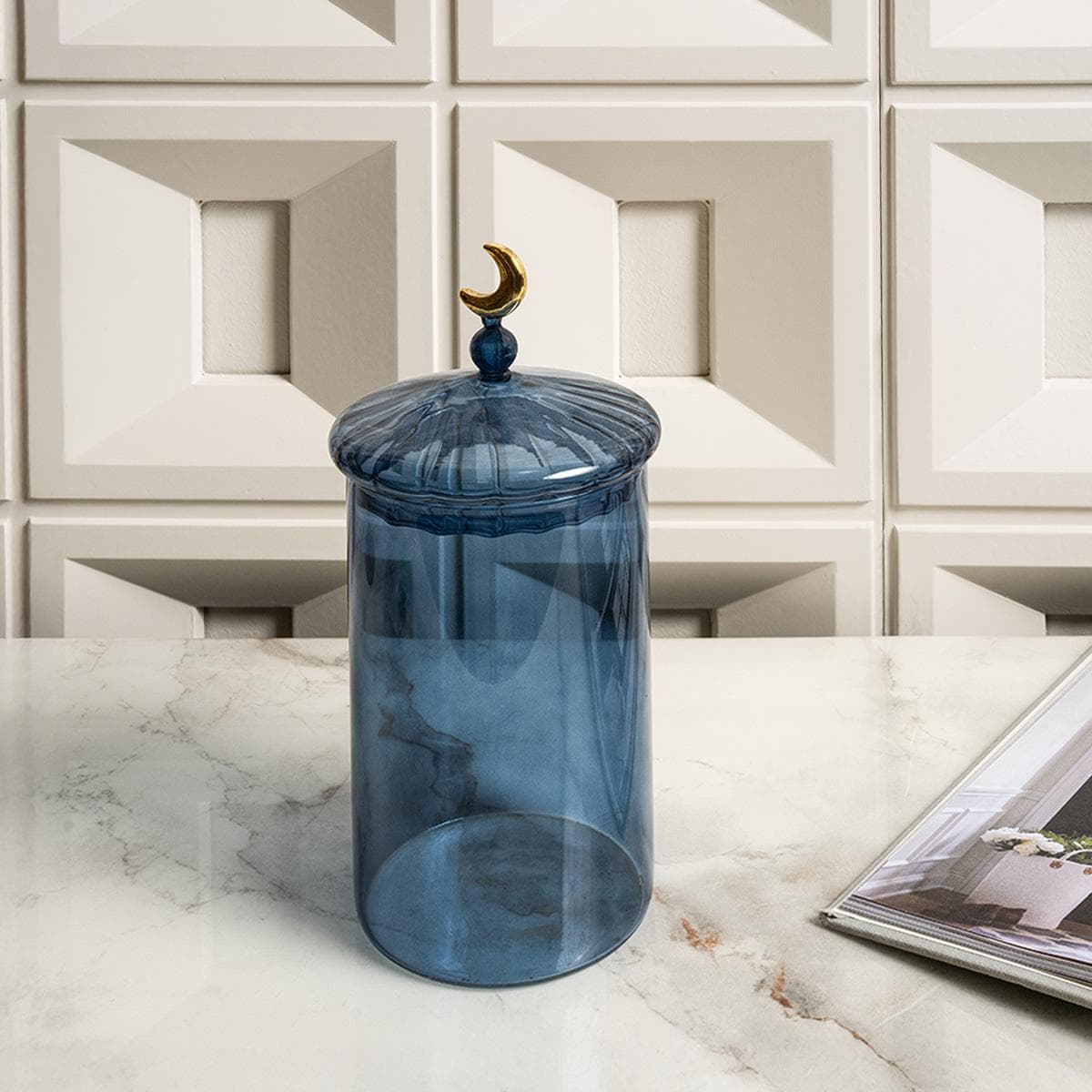 Gamrah Glass Deco Storage Blue 10X10X22 cm