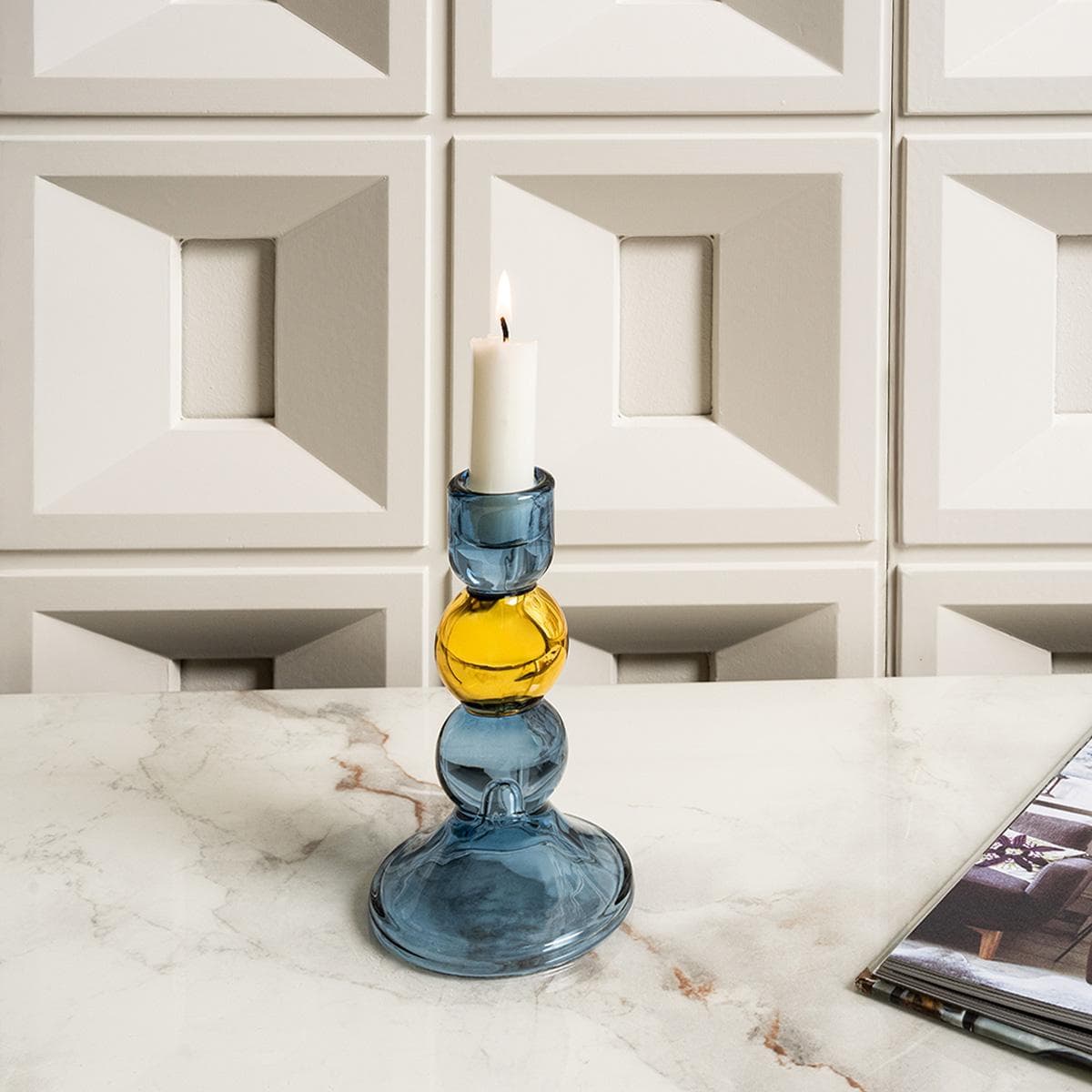 Waylen Candle Holder Blue/Gold 7X7X14.5 cm