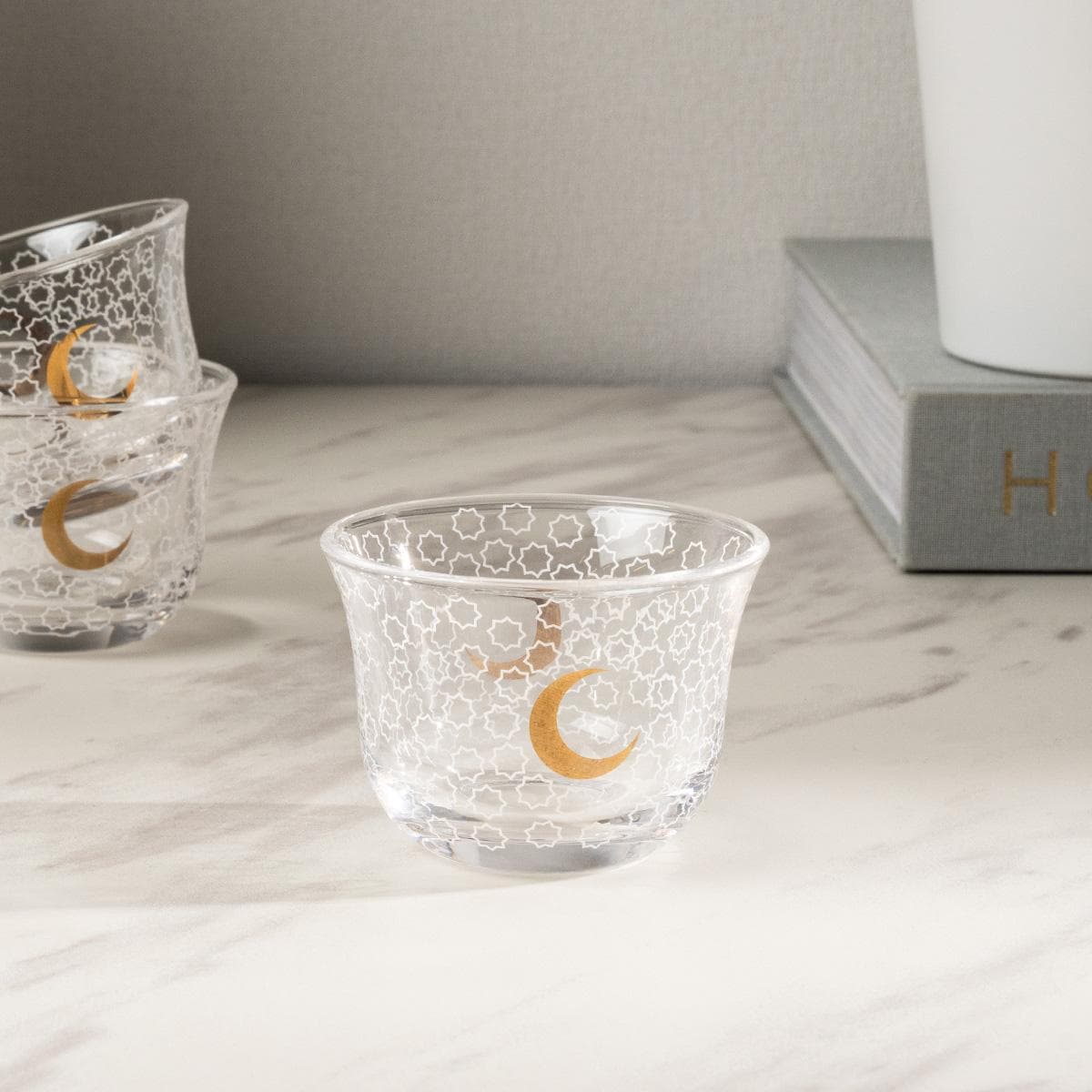 Gomar Glass Gahwa Cup Set 6Pcs Gold