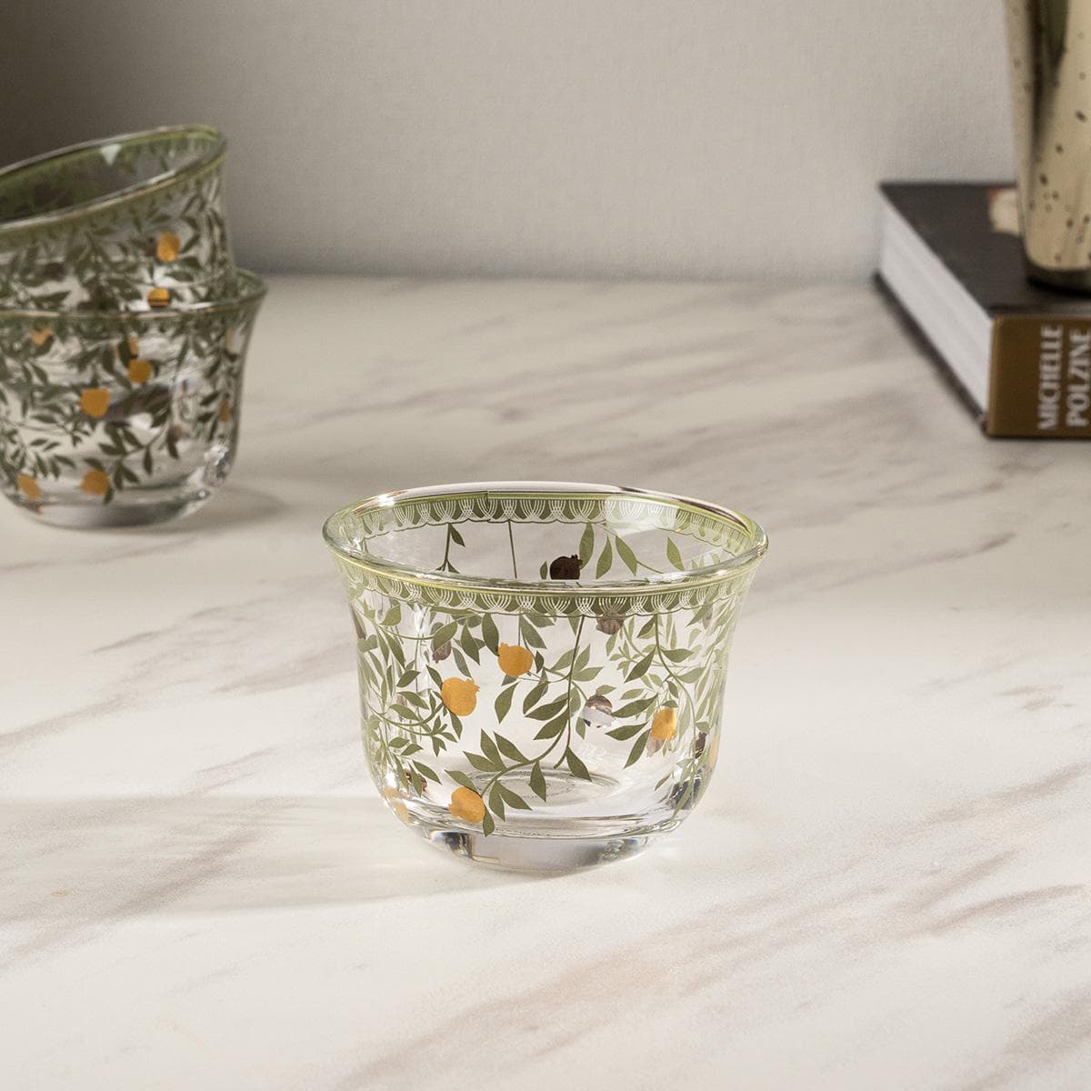 طقم فناجين قهوة زجاج رمانة 6 قطع أخضر