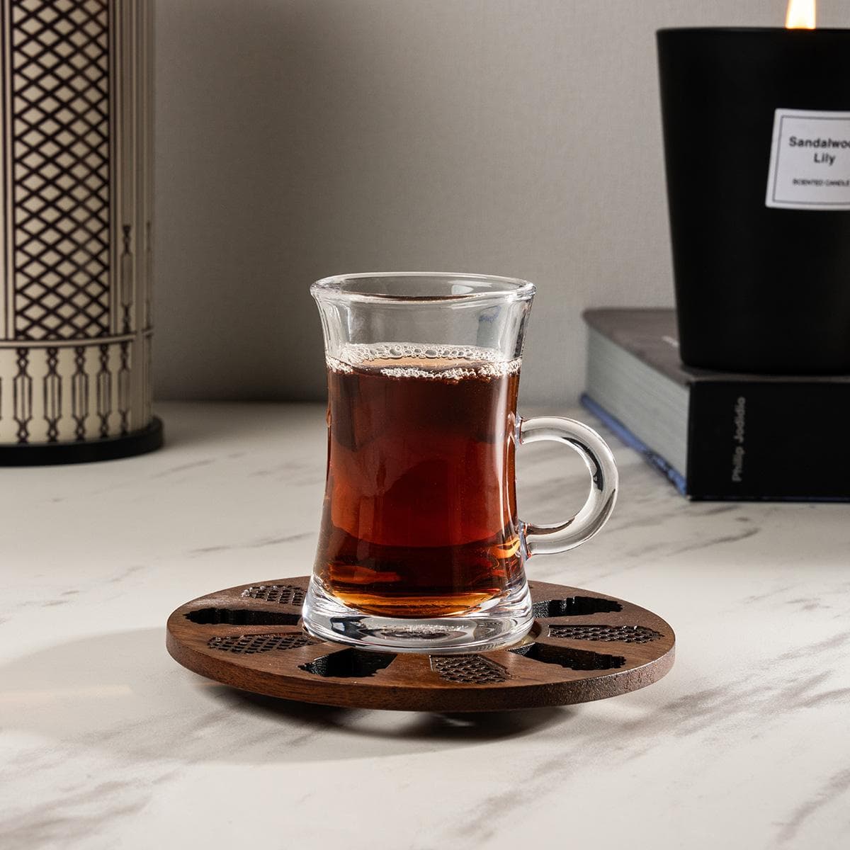 Mashrabiya Wooden Istikana Set 6Pcs Brown