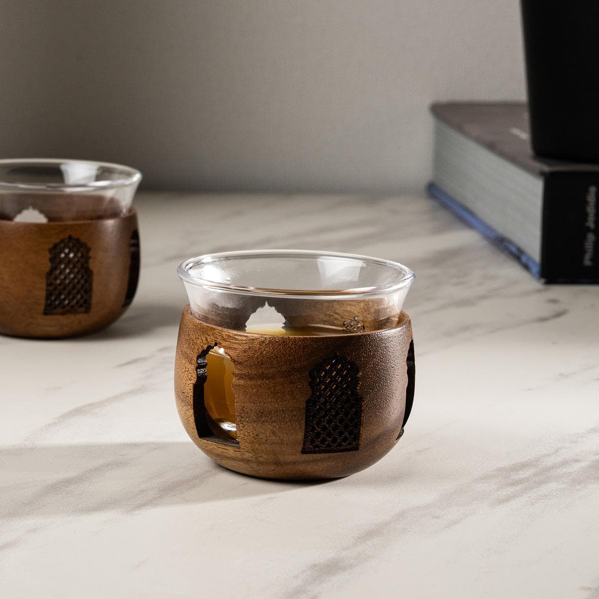 Mashrabiya Wooden Gahwa Cup Set 6Pcs Brown