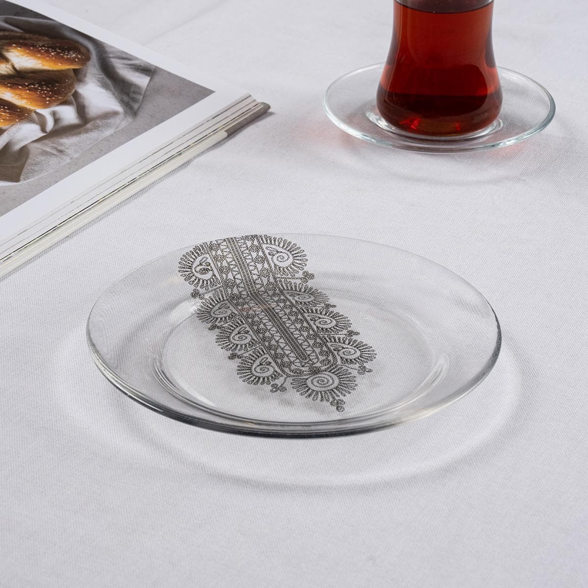 Nashil Glass Sweet Plate Set 6Pcs Silver 17D cm