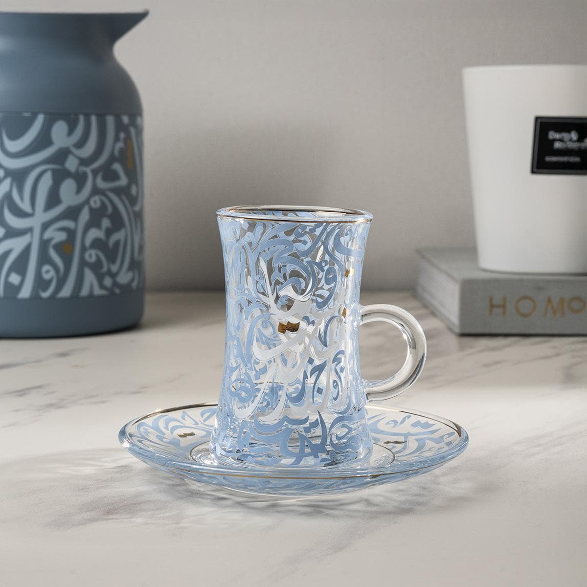 طقم إستكانات زجاج الدار 6 قطع أزرق