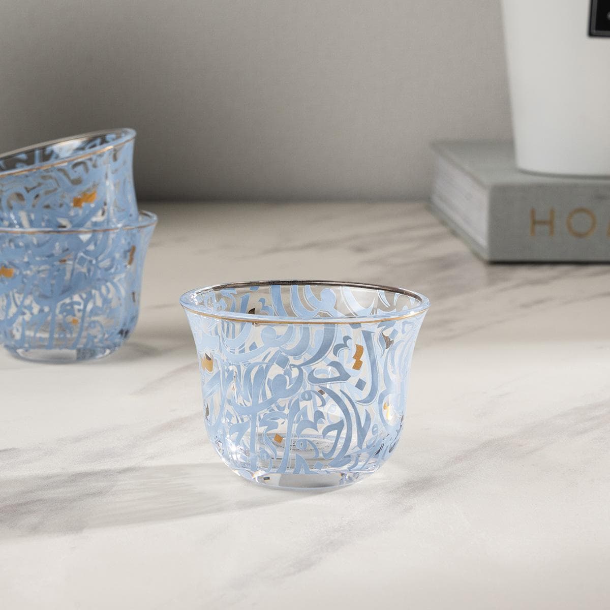 طقم فناجين قهوة زجاج الدار 6 قطع أزرق