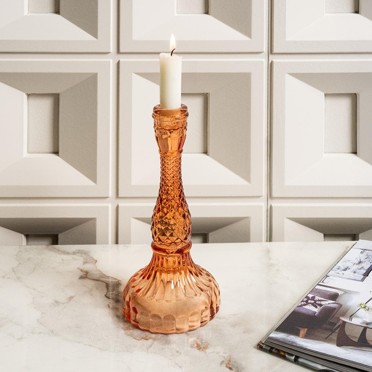 حامل شموع زجاج بيلا بني 10×10×22 سم