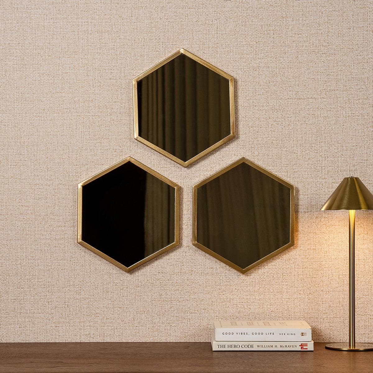 Hexa Mirror Gold Set 3Pcs 22.9X19.8 Cm