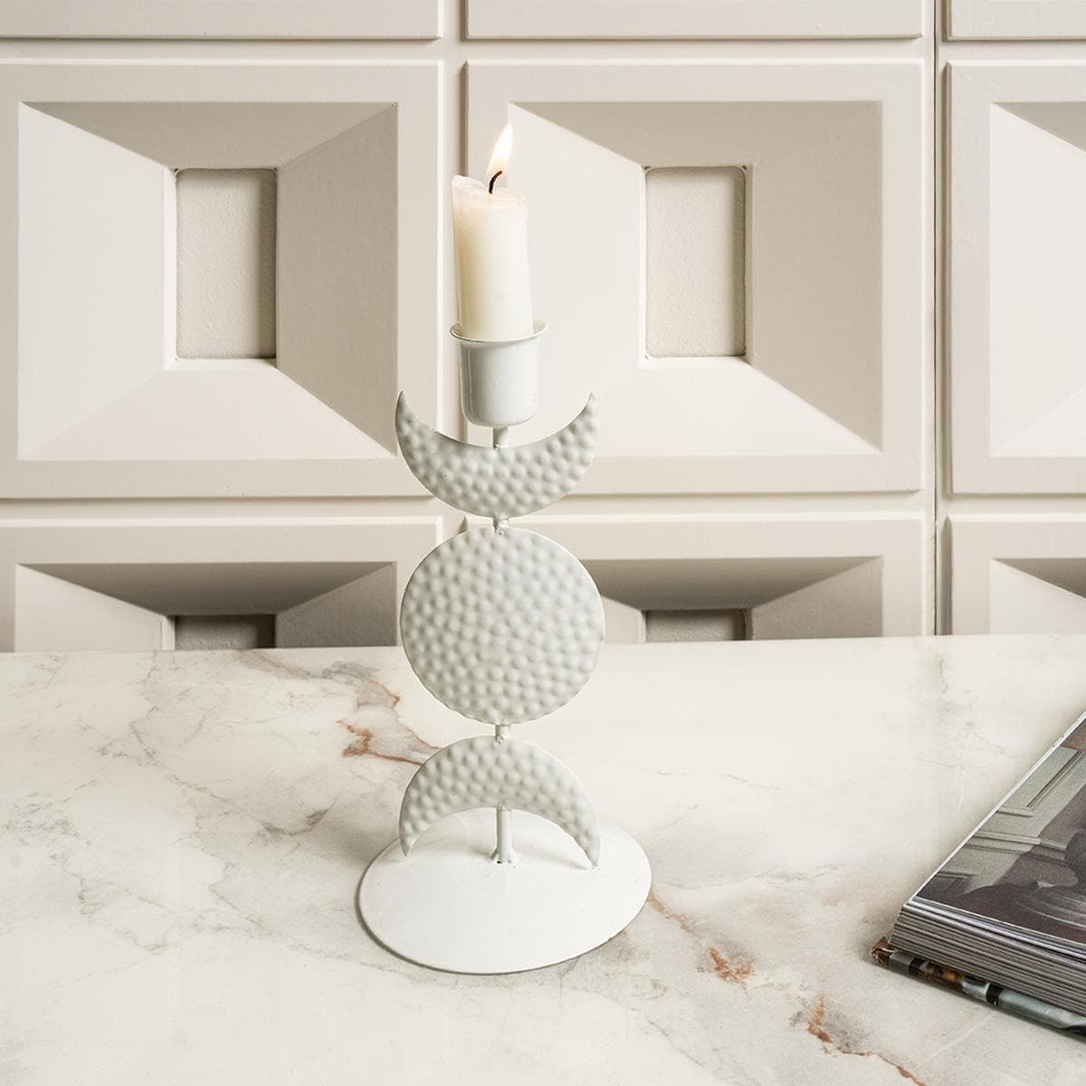 Gomar Candle Holder Hammered White 9X18X9 cm