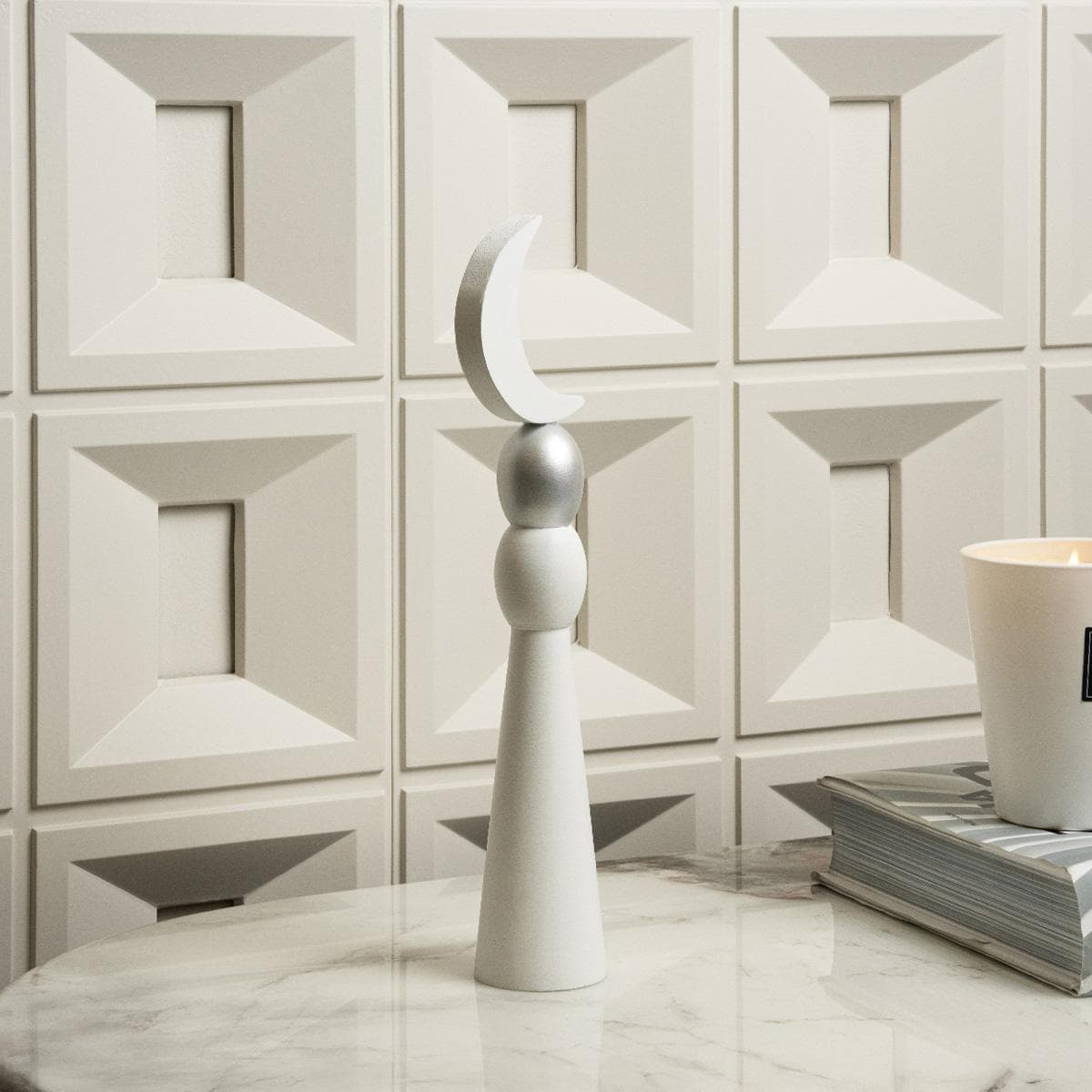 Gomar Wood Ornament White & Silver 