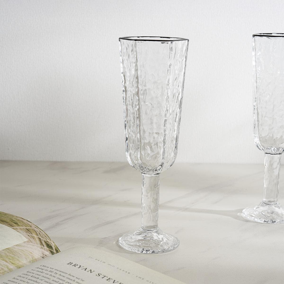 Josie Stem Glass Set 6Pcs Clear/Black 20 cm