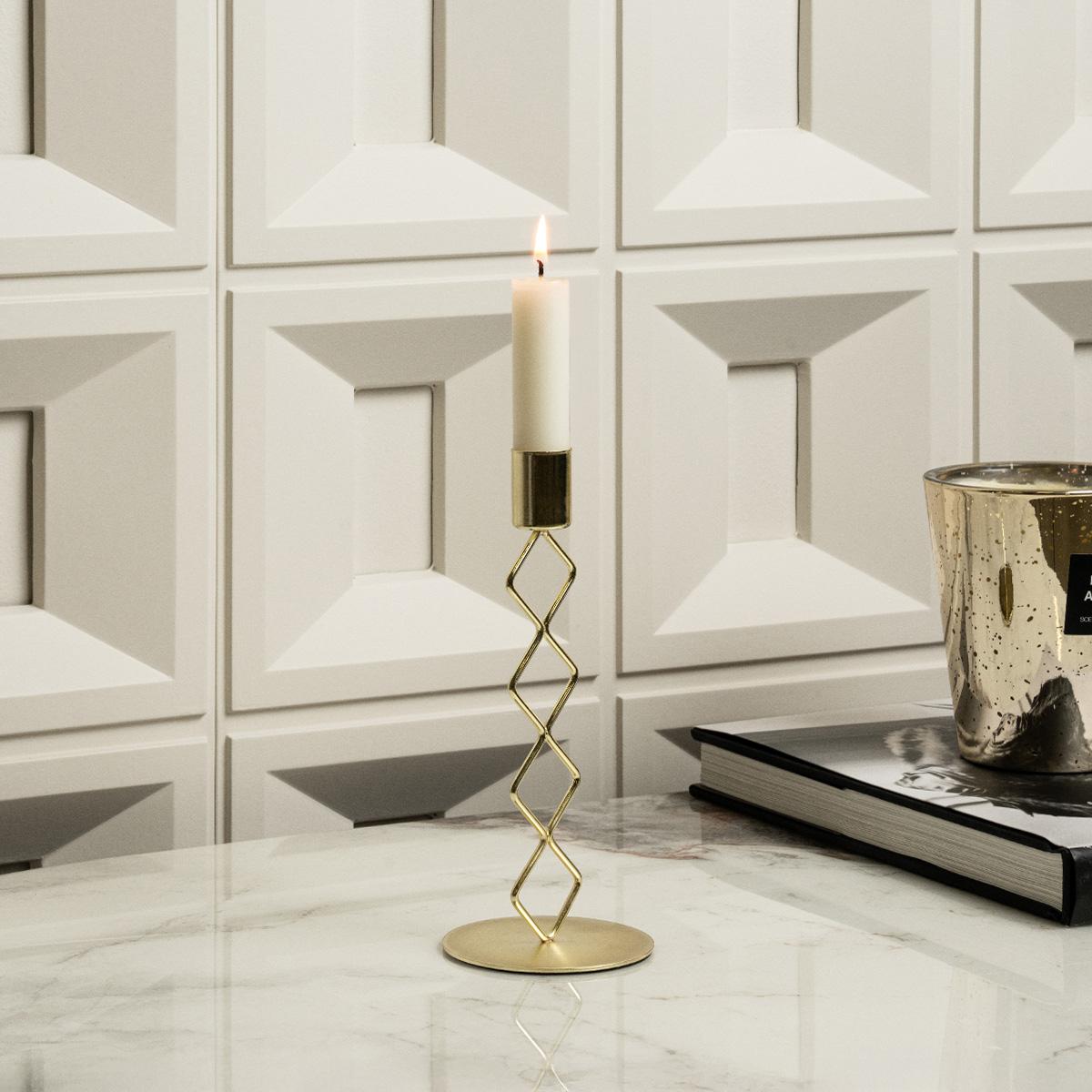 Zigzag Candle Holder Gold 8X8X19 cm