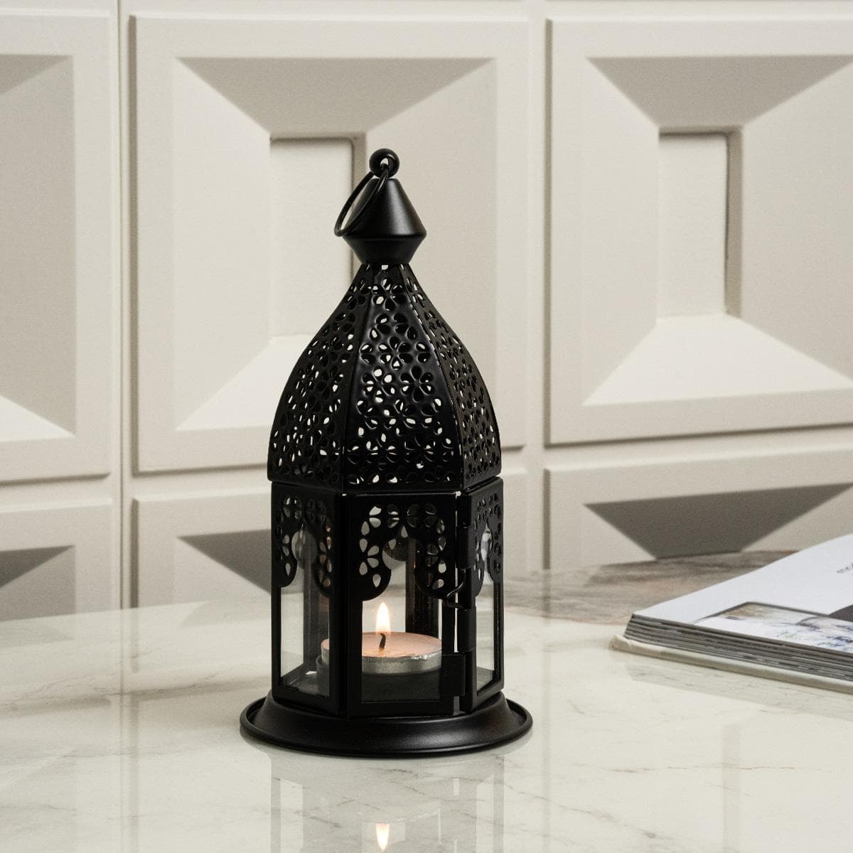 فانوس معدني دري أسود 9×9×18.5 سم