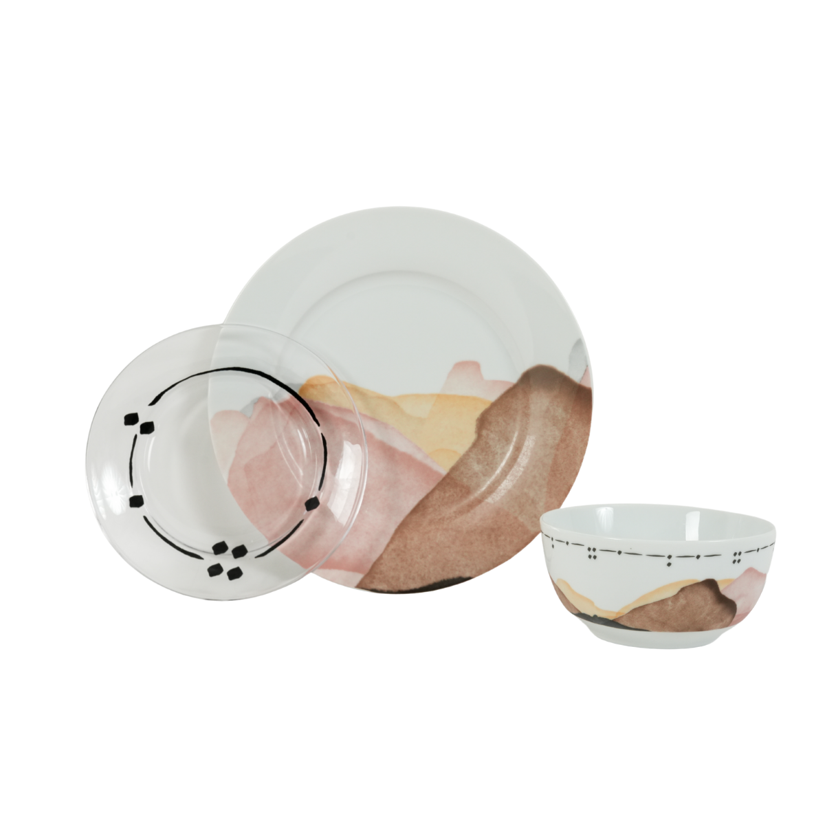 طقم عشاء بورسلين إنك آند إرث 18 قطعة بني