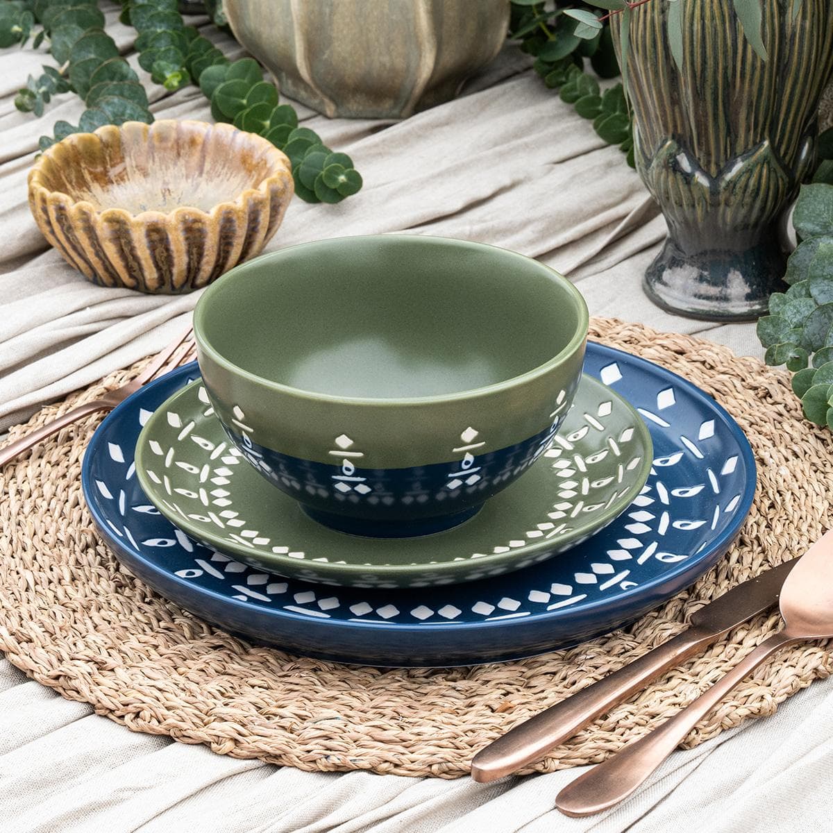 Lines Dinner Set 18Pcs Blue/Green