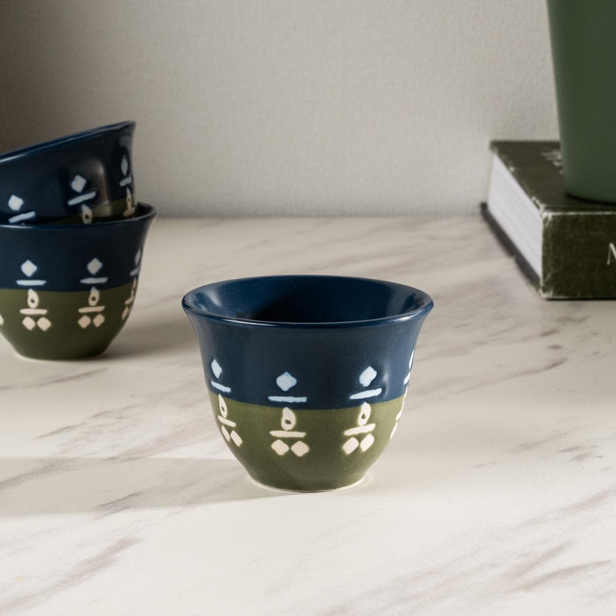 طقم فناجين قهوة نيو بون لاينز 6 قطع أزرق/أخضر