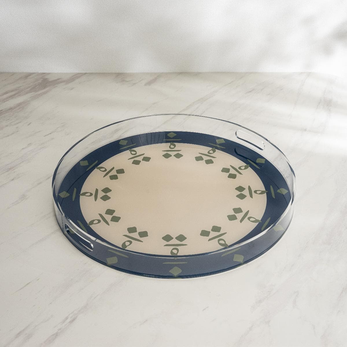 صينية أكريليك لاينز كريمية/زرقاء 45 سم