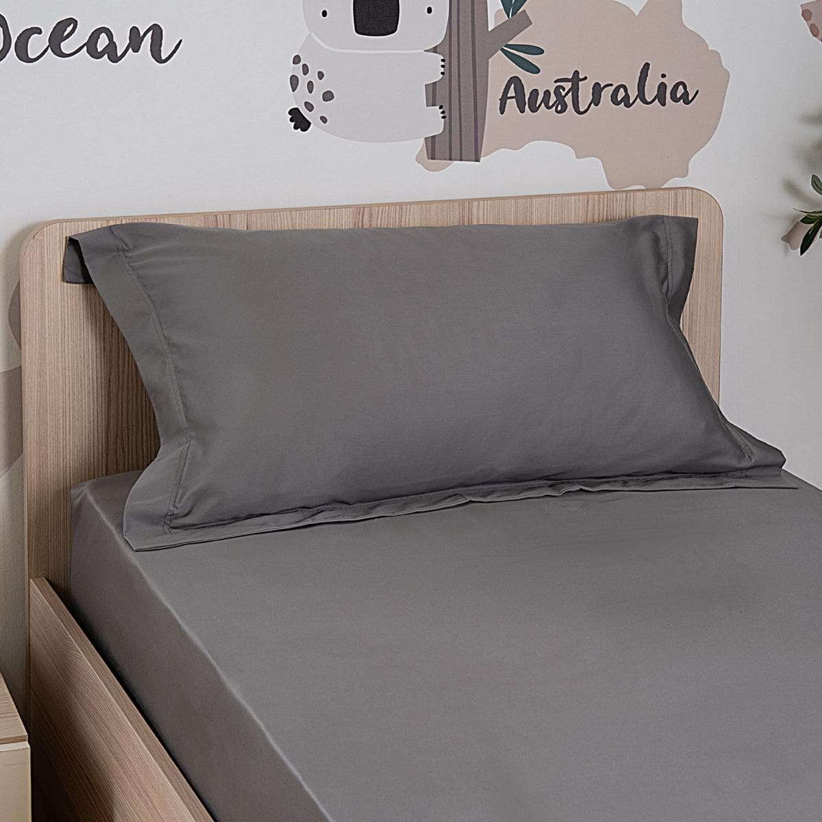 طقم شرشف سرير مشدود بحواف مطاطية قطن 250 خيط للأطفال 2 قطعة فضي 120×200 سم