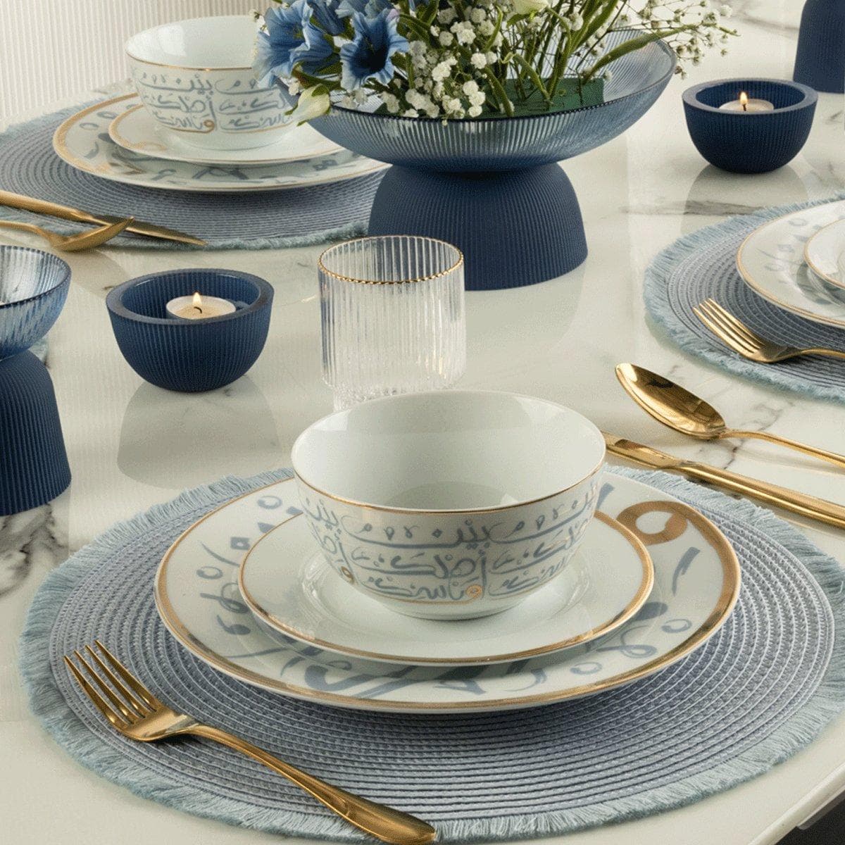 Nasik Dinner Set 18Pcs Blue/Gold
