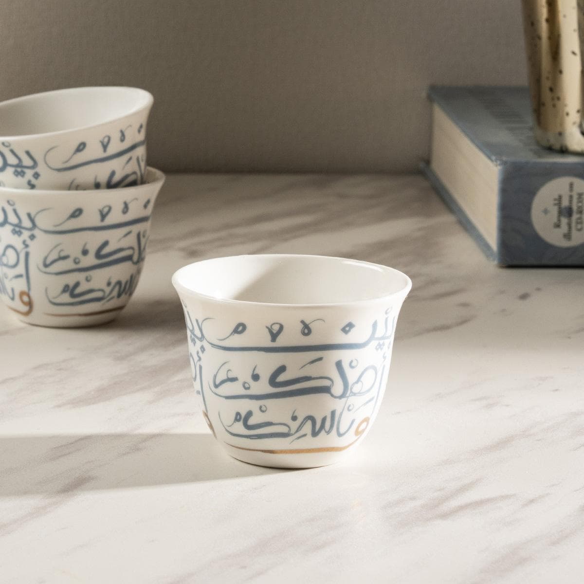 طقم فناجين قهوة ناسِك أزرق/ذهبي 6 قطع