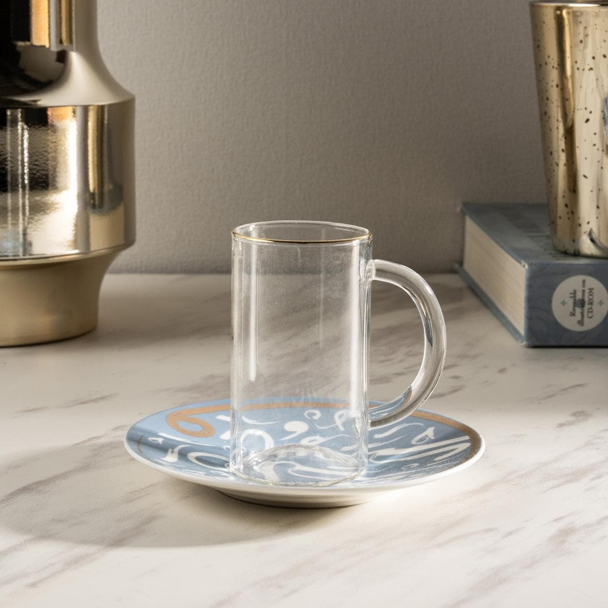 طقم استكانات ناسِك أزرق/ذهبي 6 قطع