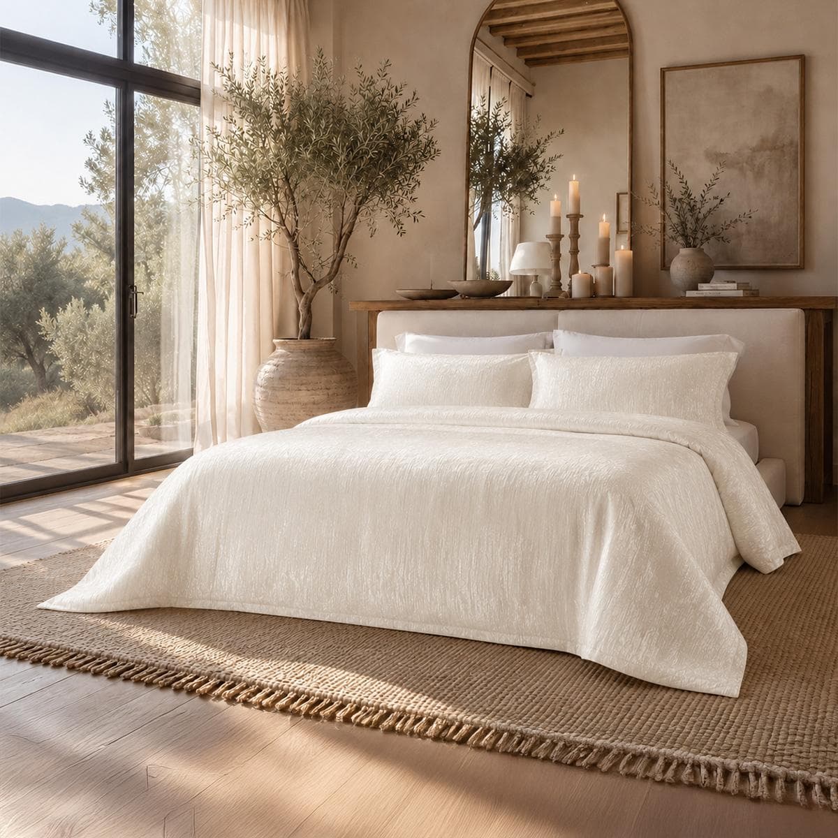Chris Jacquard Duvet Cover Set 5Pcs Off-White 260X240 cm