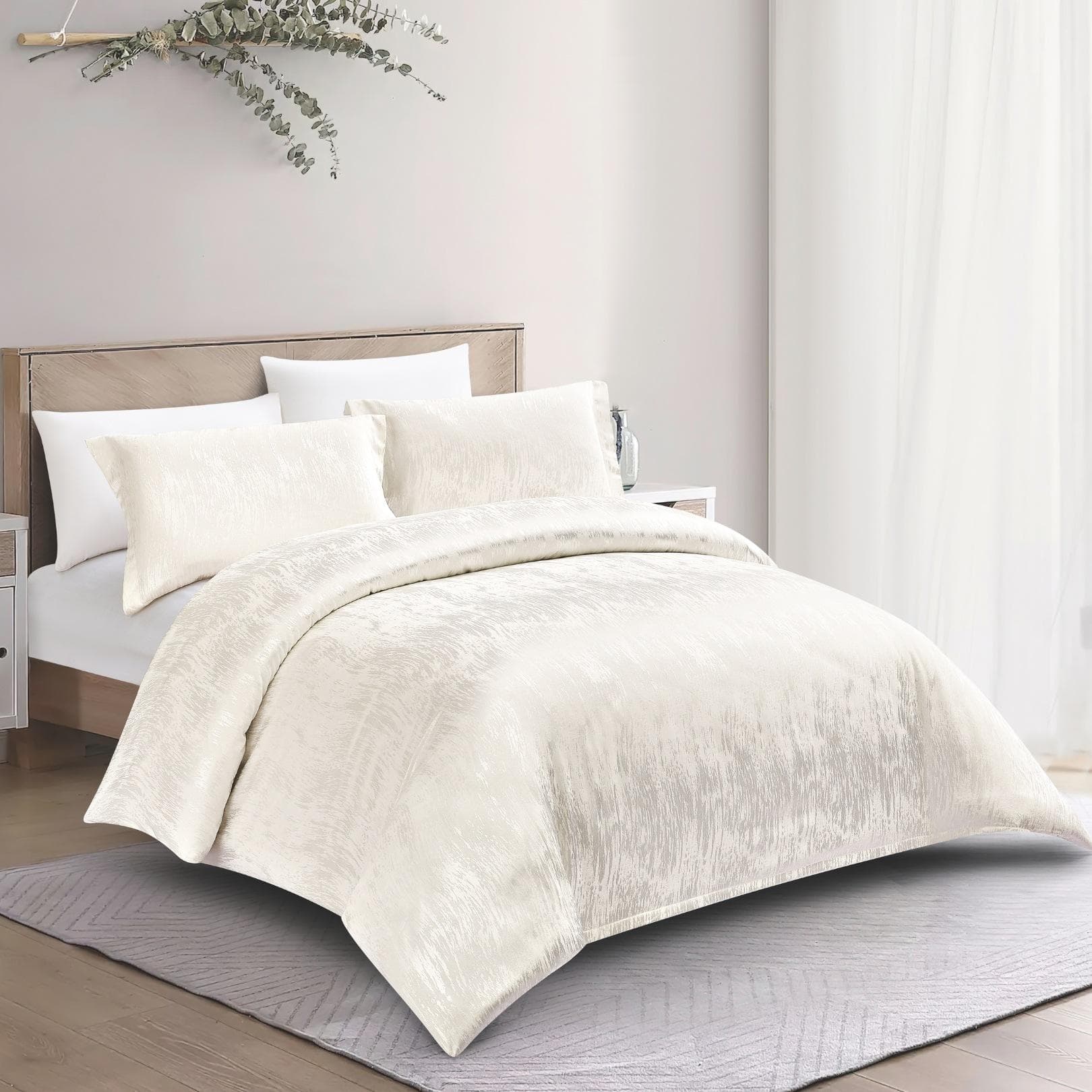 طقم غطاء لحاف جاكار كريس 5 قطع أوف وايت 240×220 سم