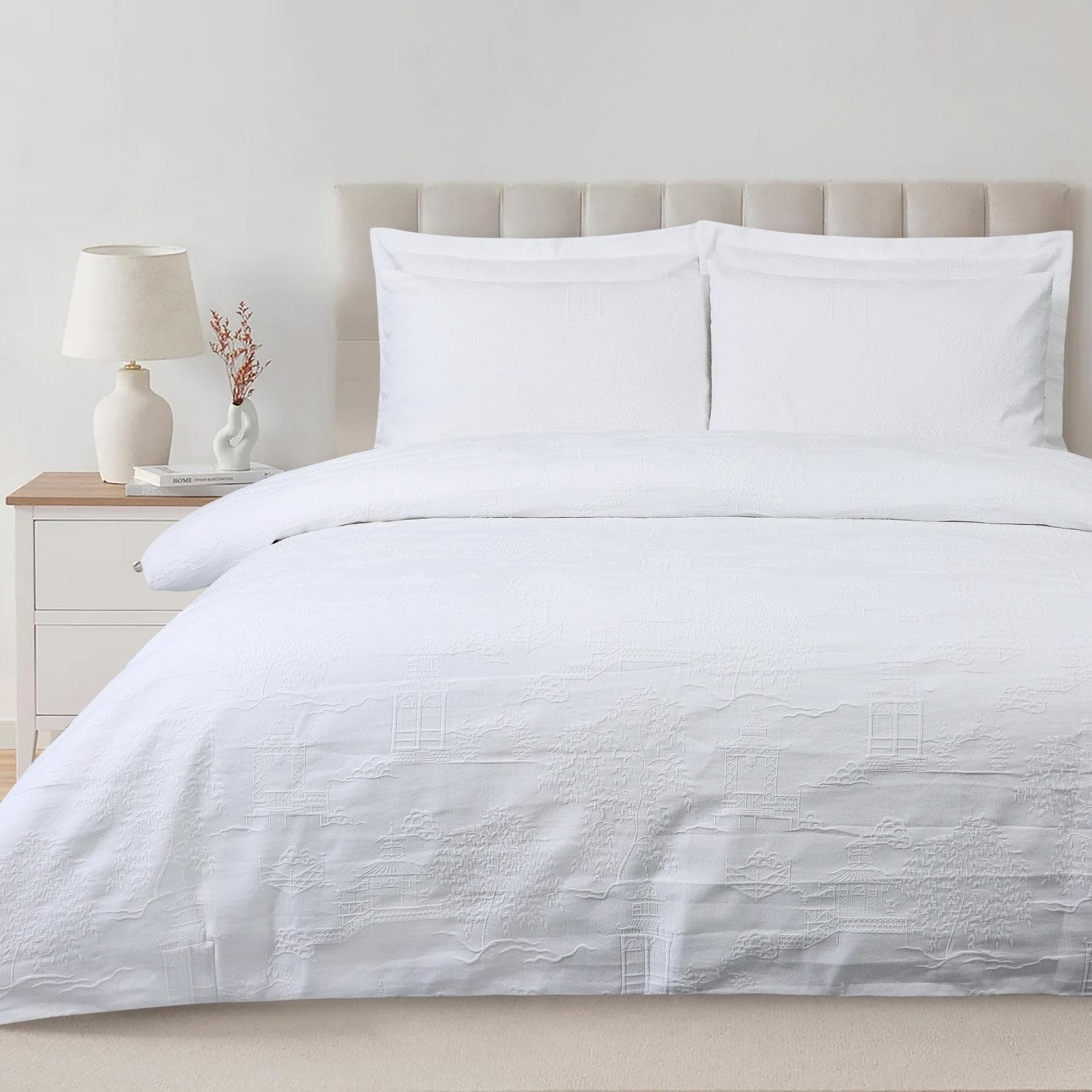 Teddy Jacquard Comforter Set 5Pcs White 260X270 cm