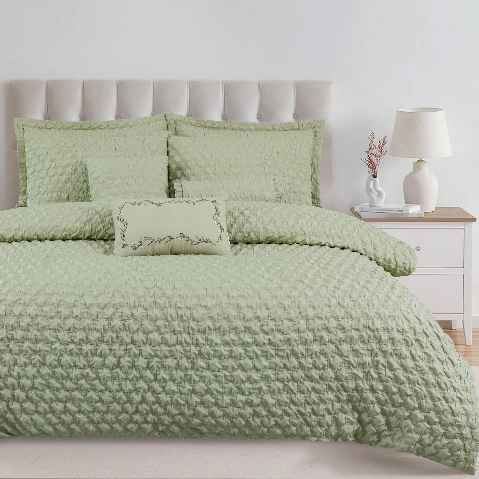 طقم ديباج جاكار لينا 8 قطع أخضر سيج 260×270 سم