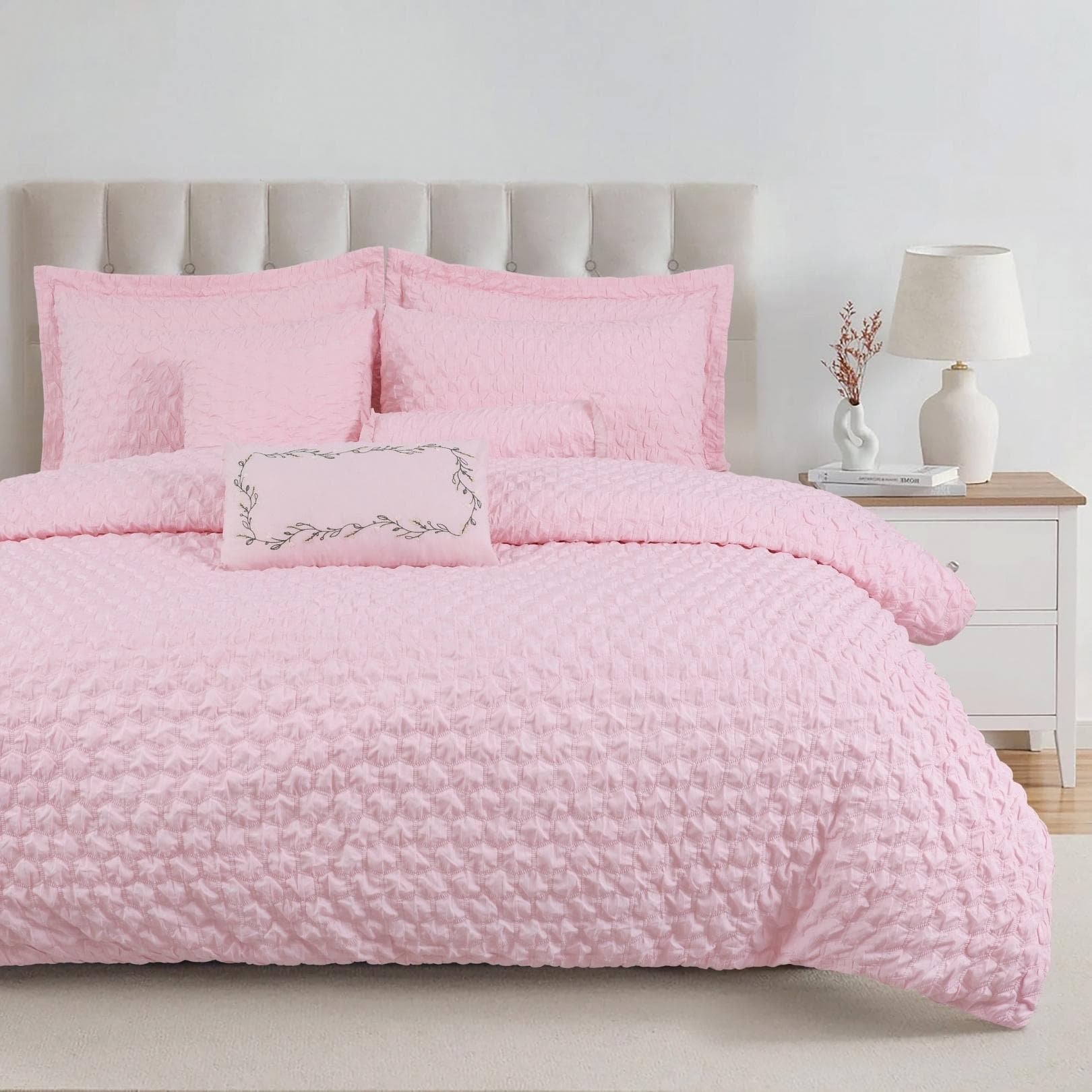 Lina Jacquard Comforter Set 8Pcs Pink 260X270 cm