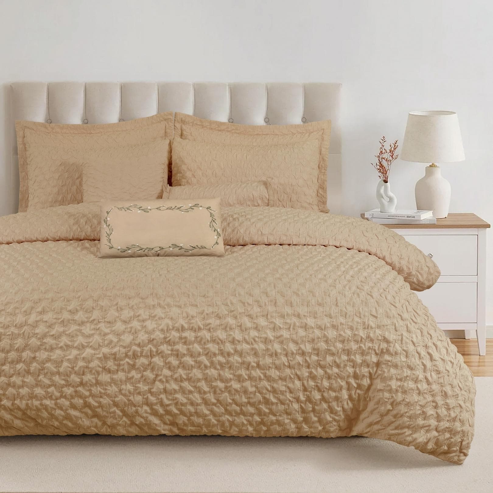Lina Jacquard Comforter Set 8Pcs Champagne 260X270 cm