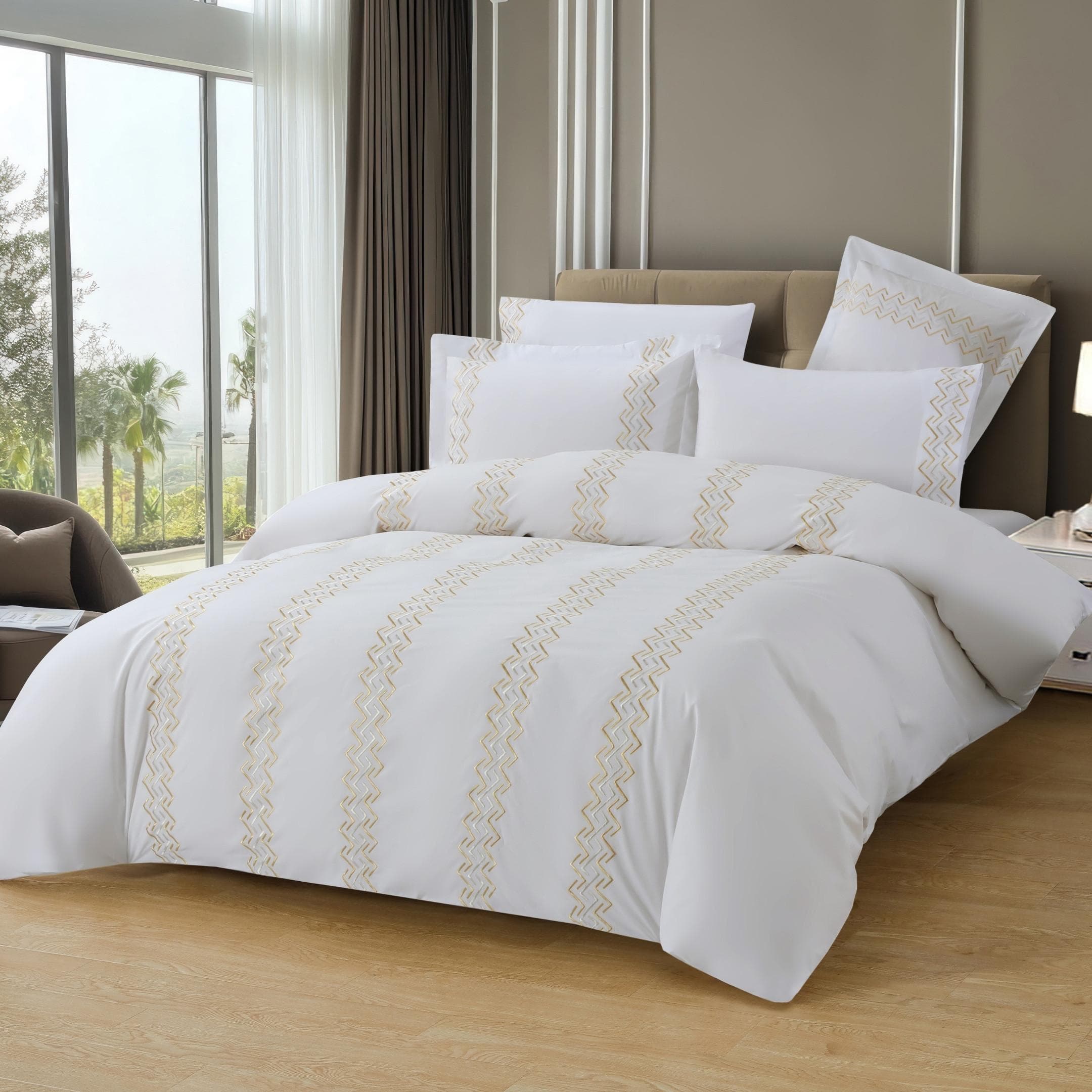 Janno Embroidered Duvet Cover Set 5Pcs Gold 220X240 cm